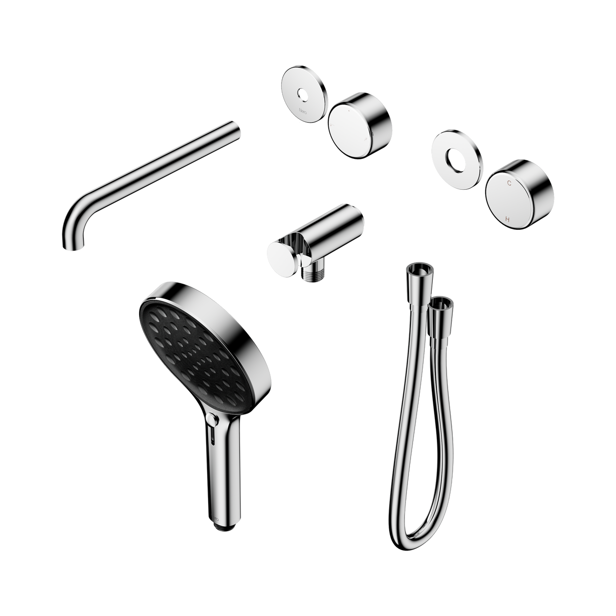 An image of Nero Tapware's Serenity Progressive Shower System With Spout With Metal Handle And Serenity Hand Shower Trim Kit Only Chrome