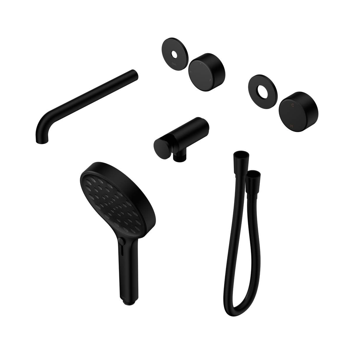 An image of Nero Tapware's Serenity Progressive Shower System With Spout With Metal Handle And Serenity Hand Shower Trim Kit Only Matt Black