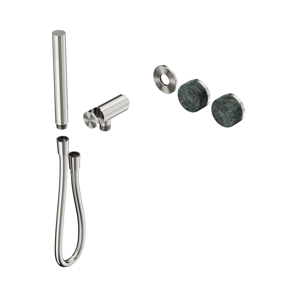 An image of Nero Tapware's Serenity Progressive Shower System With Verde Alpi Handle And Slim Shower Trim Kit Only Brushed Nickel