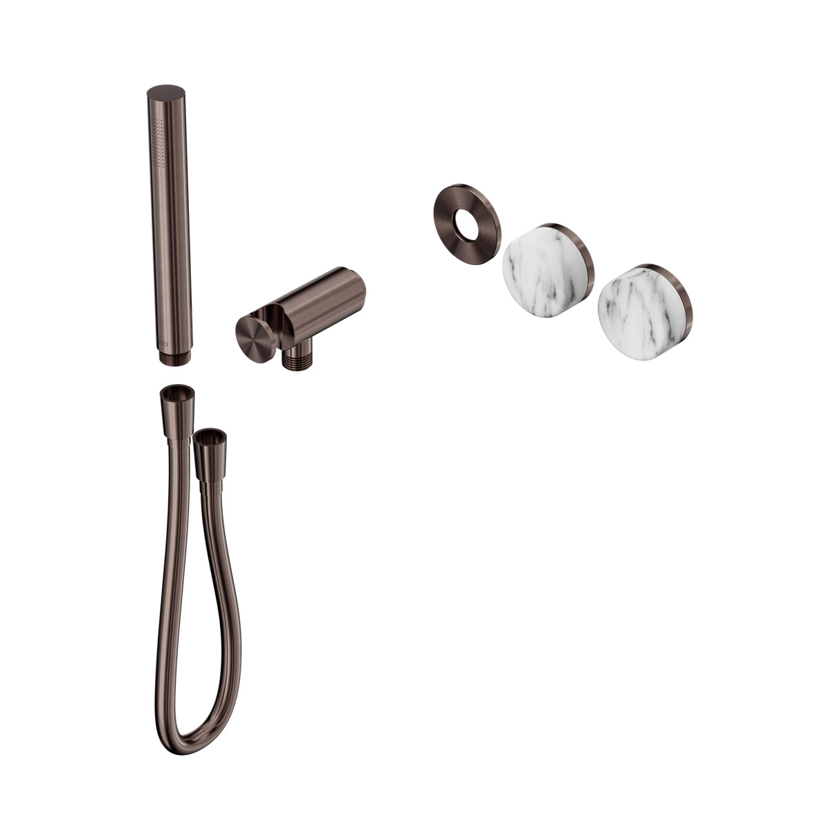 An image of Nero Tapware's Serenity Progressive Shower System With Arabescato Corchia Handle And Slim Shower Trim Kit Only Brushed Bronze