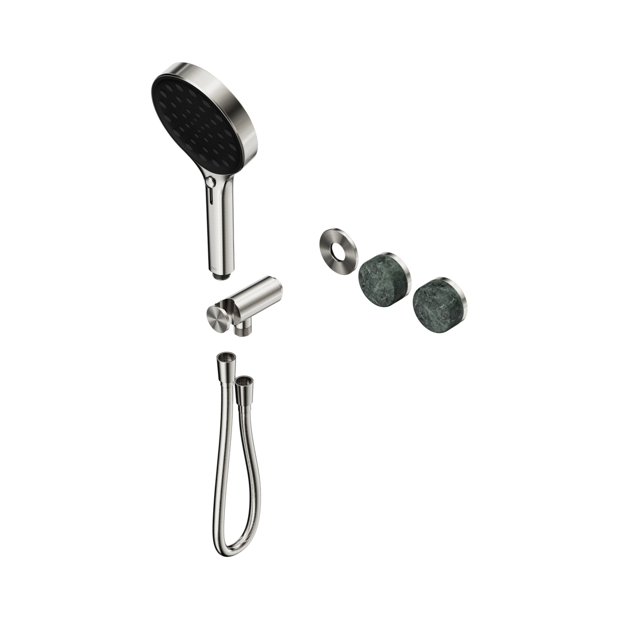 An image of Nero Tapware's Serenity Progressive Shower System With Verde Alpi Handle And Serenity Hand Shower Trim Kit Only Brushed Nickel