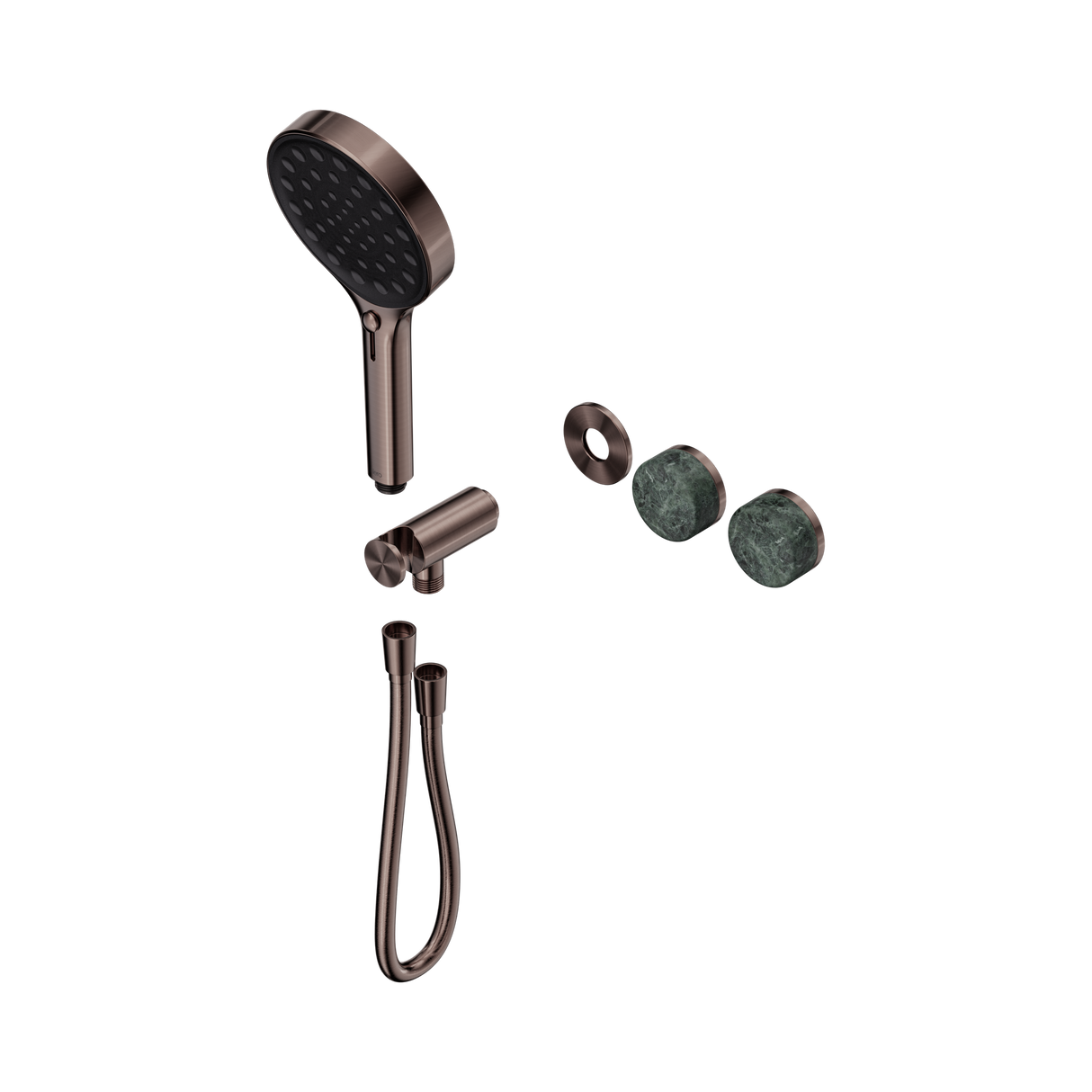 An image of Nero Tapware's Serenity Progressive Shower System With Verde Alpi Handle And Serenity Hand Shower Trim Kit Only Brushed Bronze