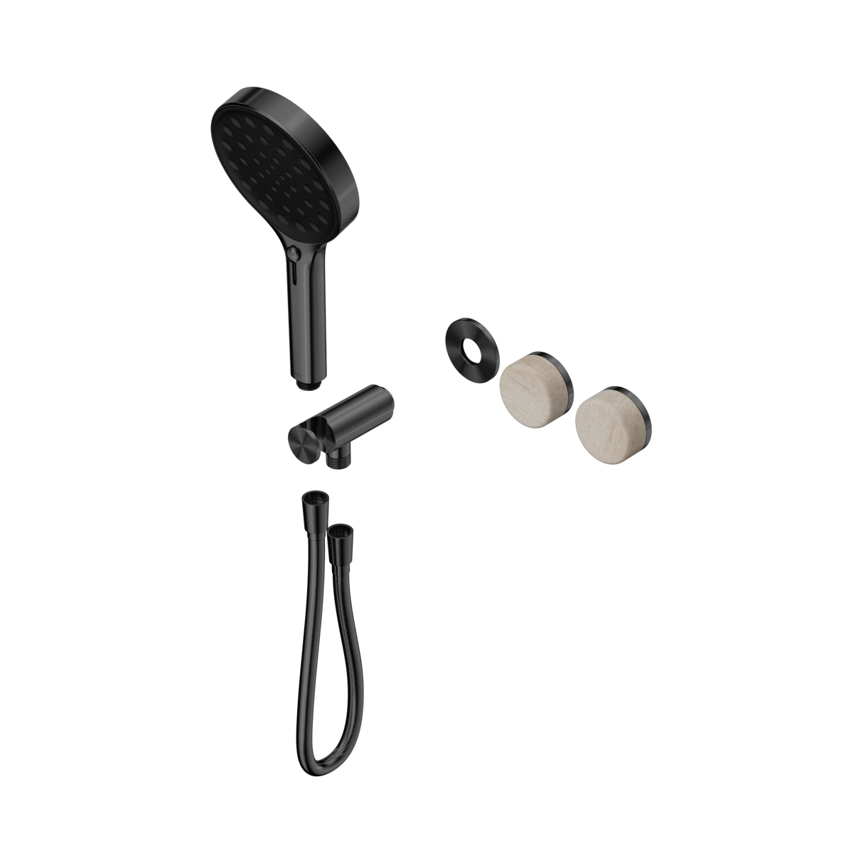 An image of Nero Tapware's Serenity Progressive Shower System With Rome Travertine Handle And Serenity Hand Shower Trim Kit Only Gun Metal