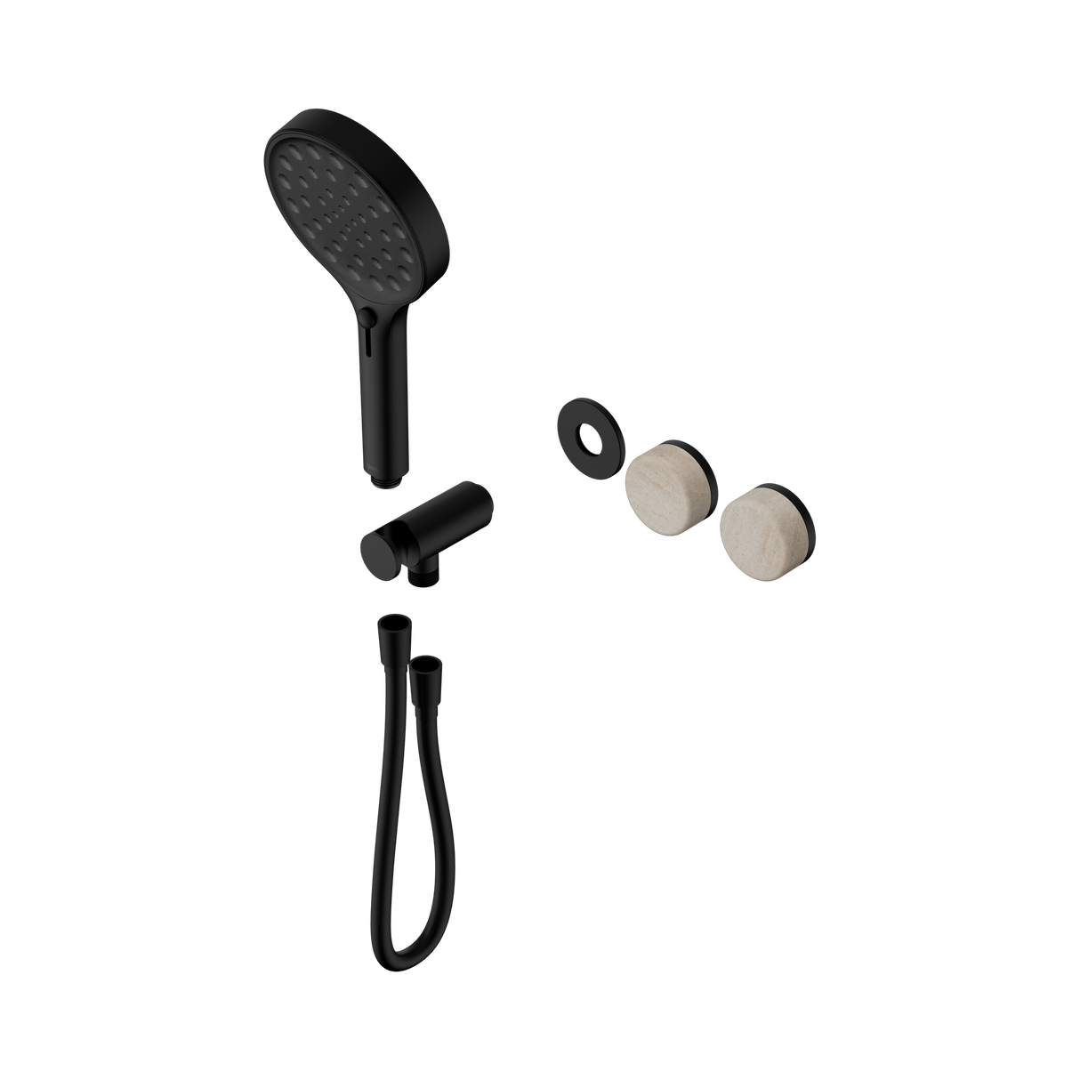 An image of Nero Tapware's Serenity Progressive Shower System With Rome Travertine Handle And Serenity Hand Shower Trim Kit Only Matt Black