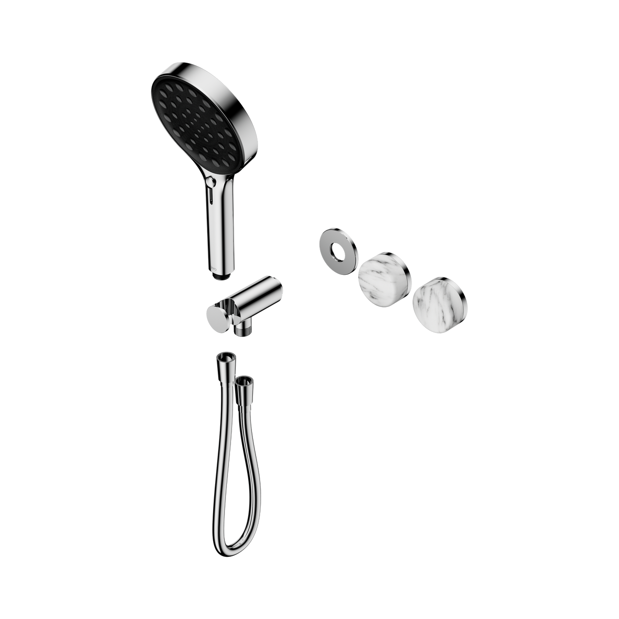 An image of Nero Tapware's Serenity Progressive Shower System With Arabescato Corchia Handle And Serenity Hand Shower Trim Kit Only Chrome