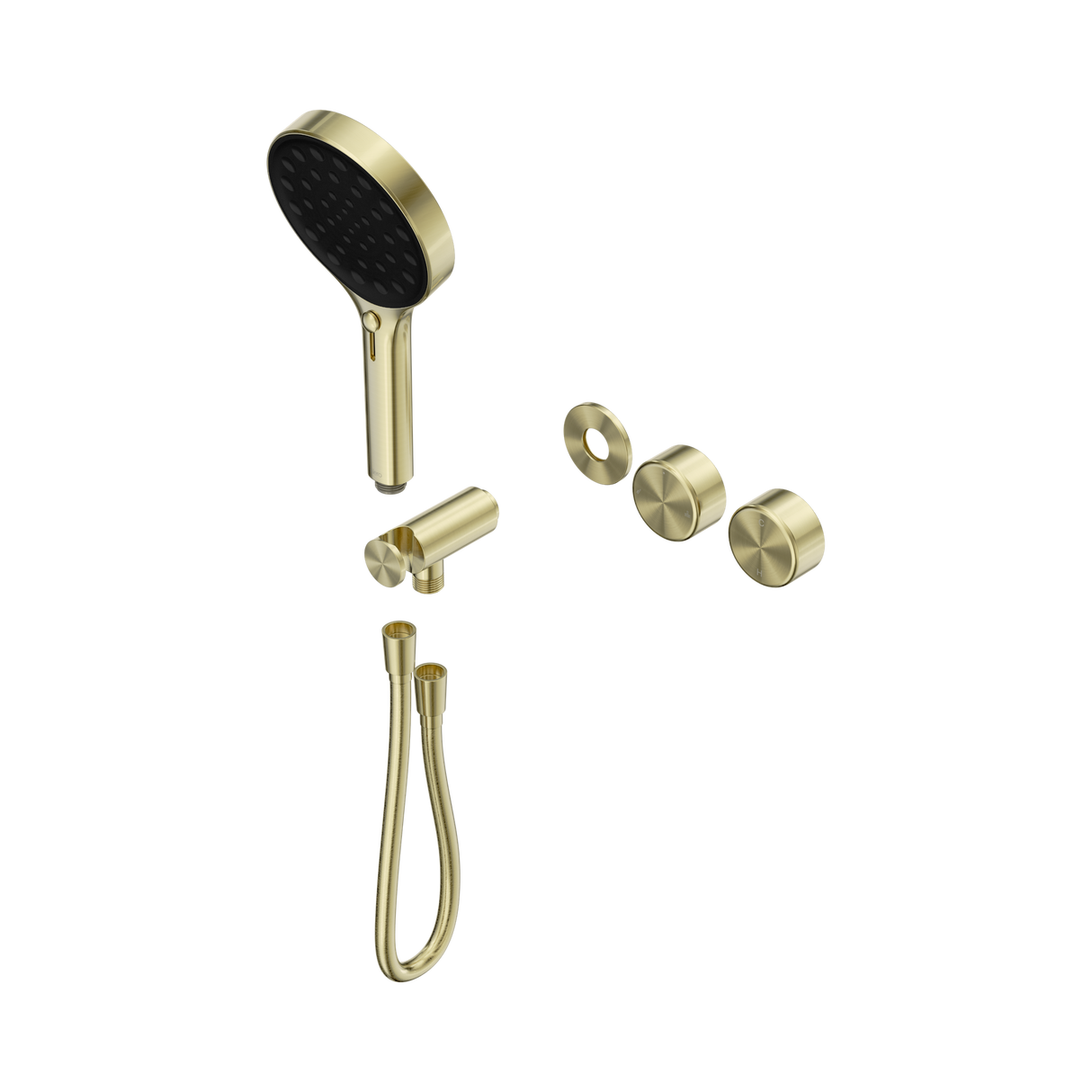 An image of Nero Tapware's Serenity Progressive Shower System With Metal Handle And Serenity Hand Shower Trim Kit Only Brushed Gold