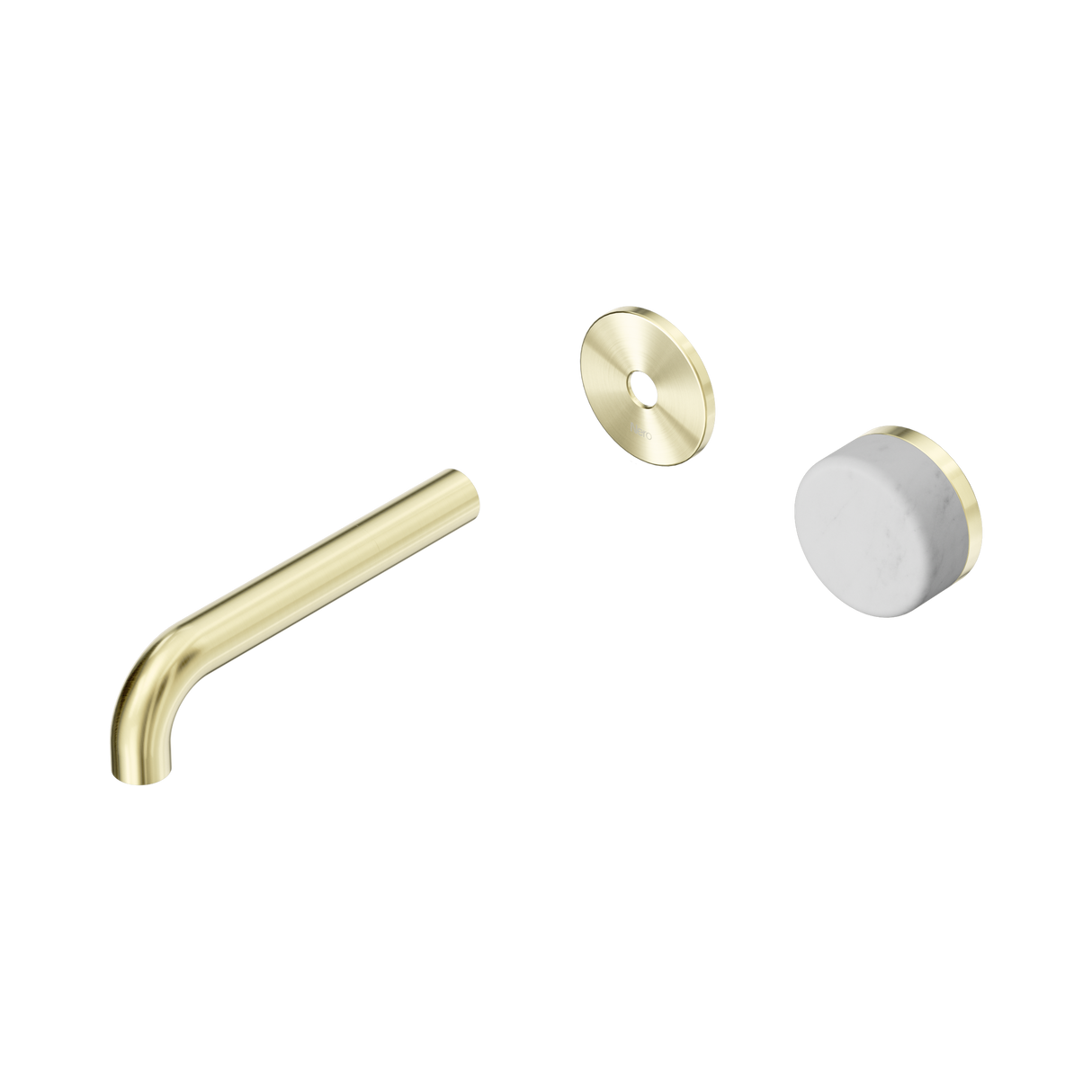 An image of Nero Tapware's Serenity Progressive Wall Basin Mixer 160mm Spout With Carrara Handle Trim Kit Only Brushed Gold