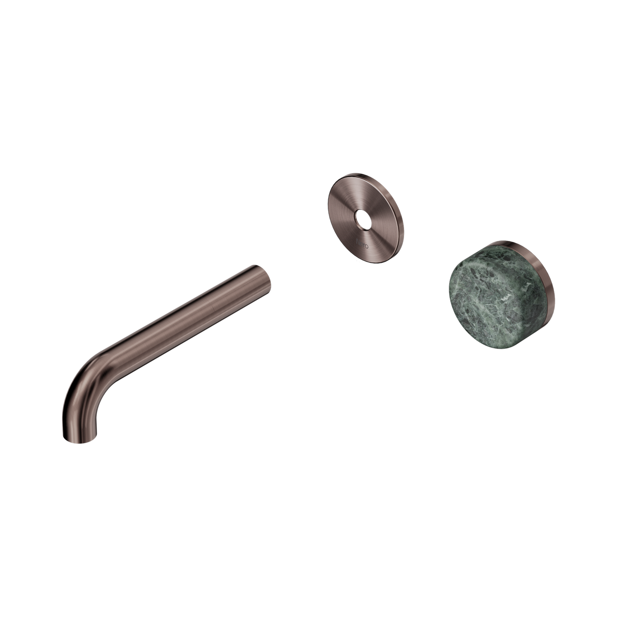 An image of Nero Tapware's Serenity Progressive Wall Basin Mixer 160mm Spout With Verde Alpi Handle Trim Kit Only Brushed Bronze