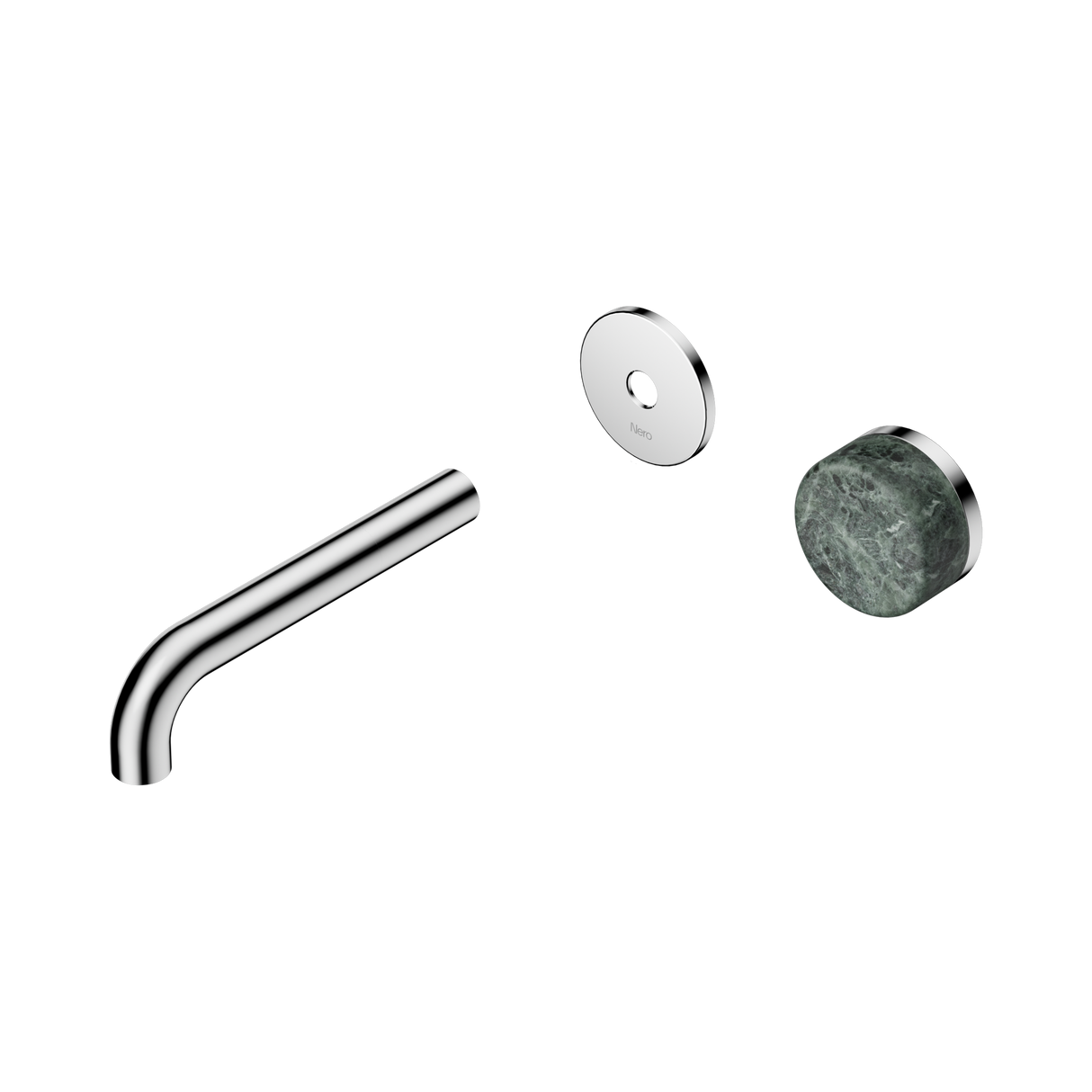 An image of Nero Tapware's Serenity Progressive Wall Basin Mixer 160mm Spout With Verde Alpi Handle Trim Kit Only Chrome