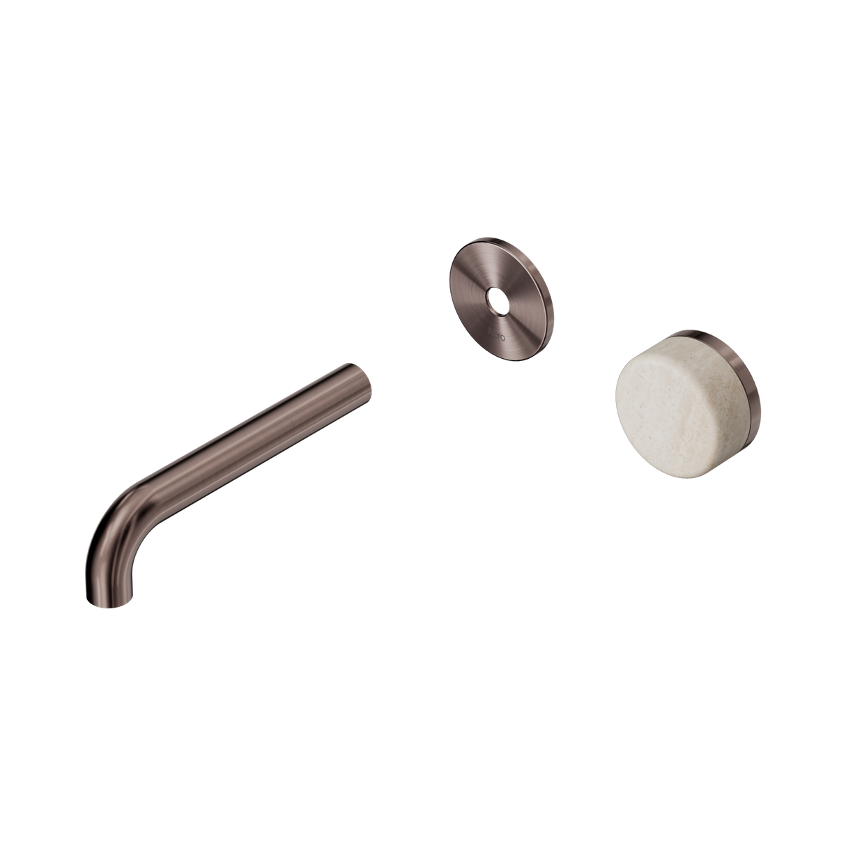 An image of Nero Tapware's Serenity Progressive Wall Basin Mixer 160mm Spout With Rome Travertine Handle Trim Kit Only Brushed Bronze