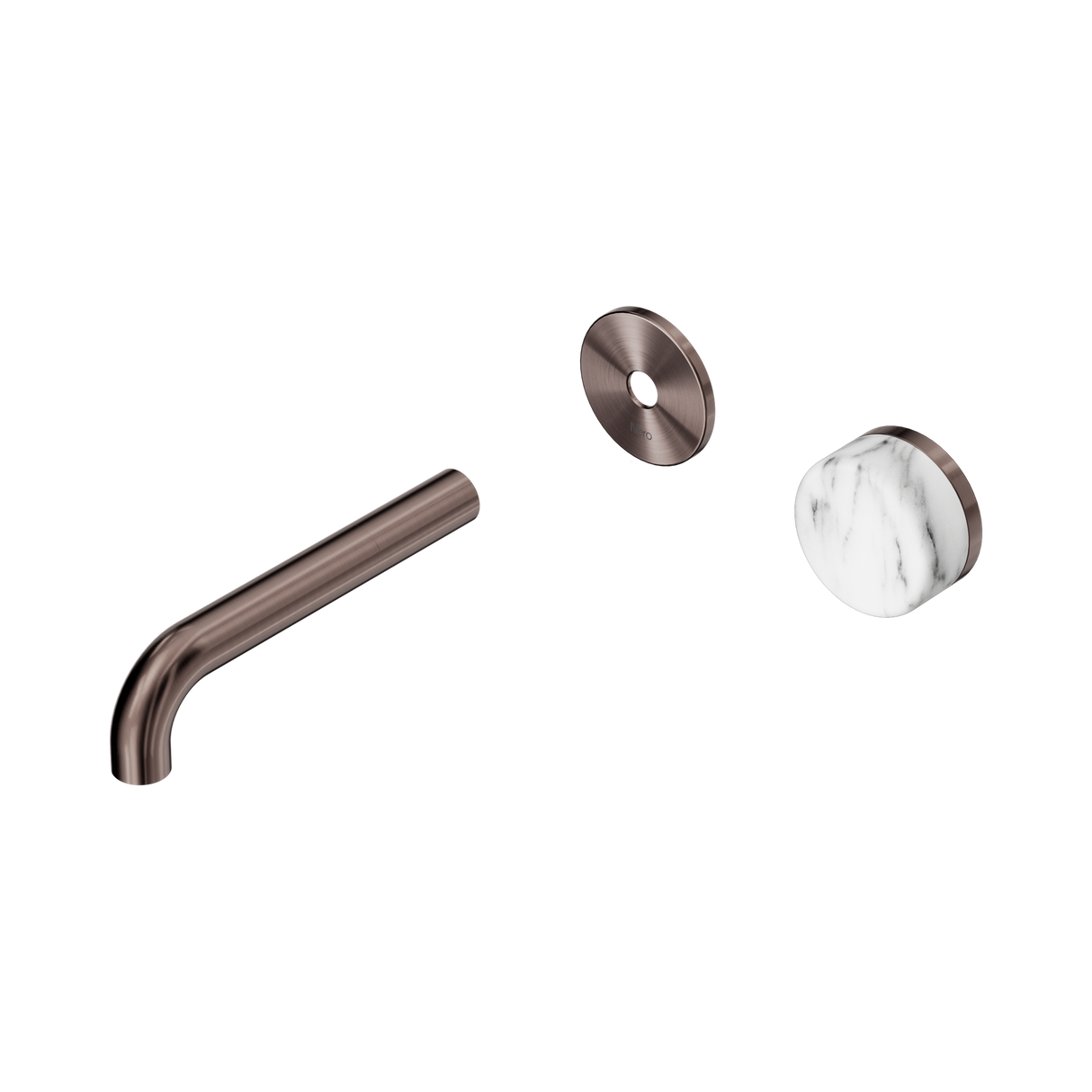 An image of Nero Tapware's Serenity Progressive Wall Basin Mixer 160mm Spout With Arabescato Corchia Handle Trim Kit Only Brushed Bronze