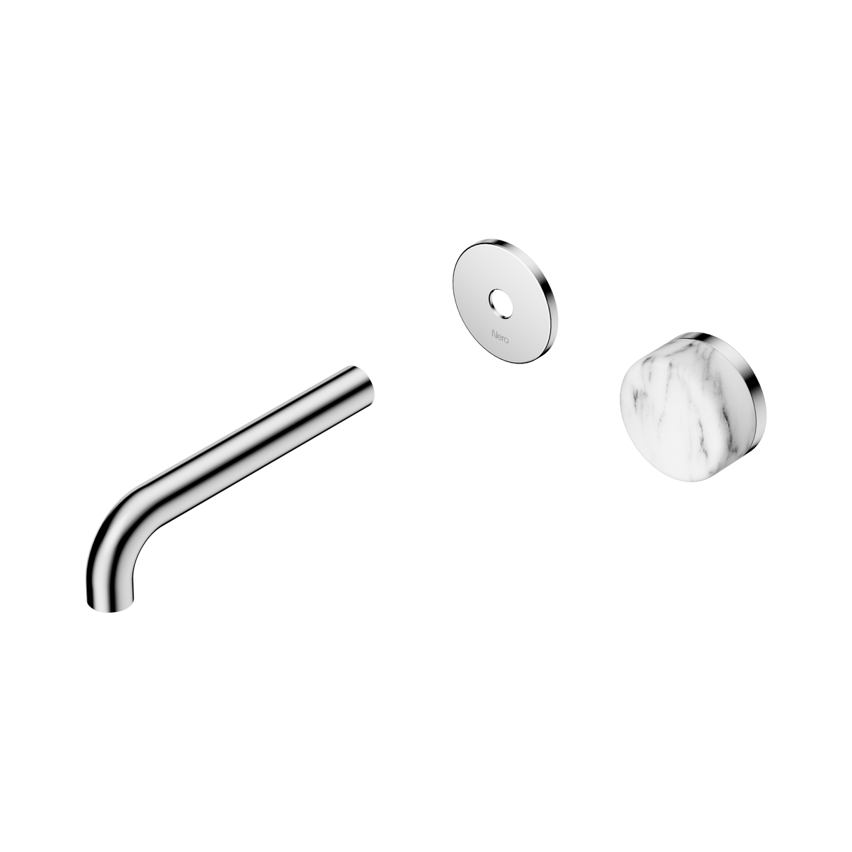 An image of Nero Tapware's Serenity Progressive Wall Basin Mixer 160mm Spout With Arabescato Corchia Handle Trim Kit Only Chrome