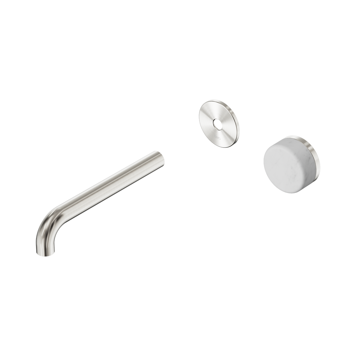 An image of Nero Tapware's Serenity Progressive Wall Basin Mixer 185mm Spout With Carrara Handle Trim Kit Only Brushed Nickel