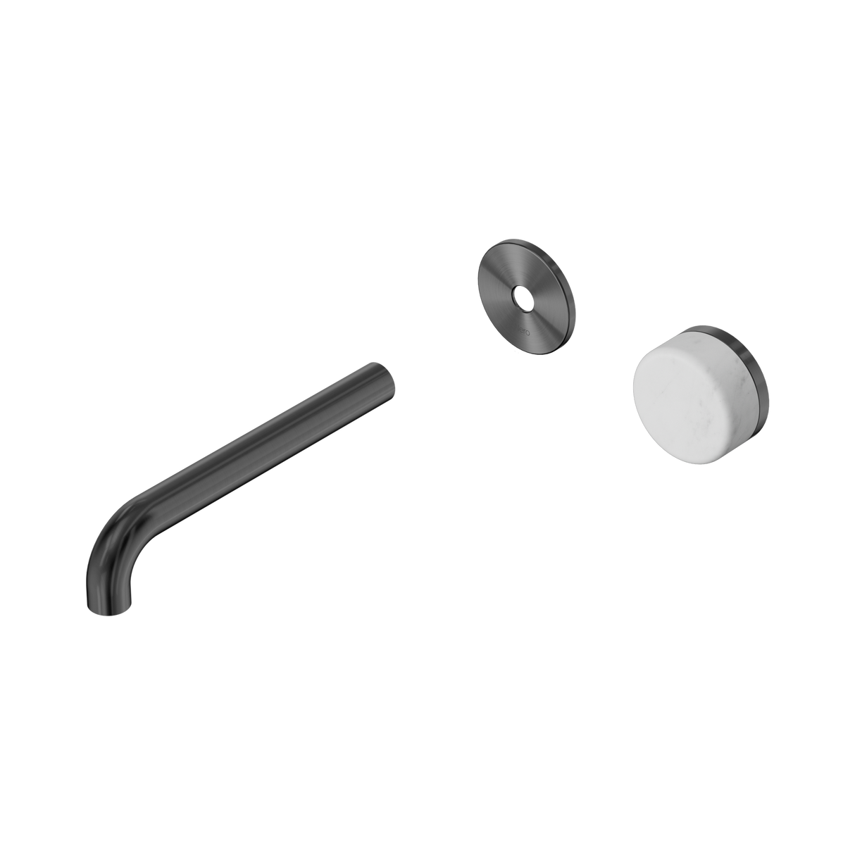 An image of Nero Tapware's Serenity Progressive Wall Basin Mixer 185mm Spout With Carrara Handle Trim Kit Only Gun Metal