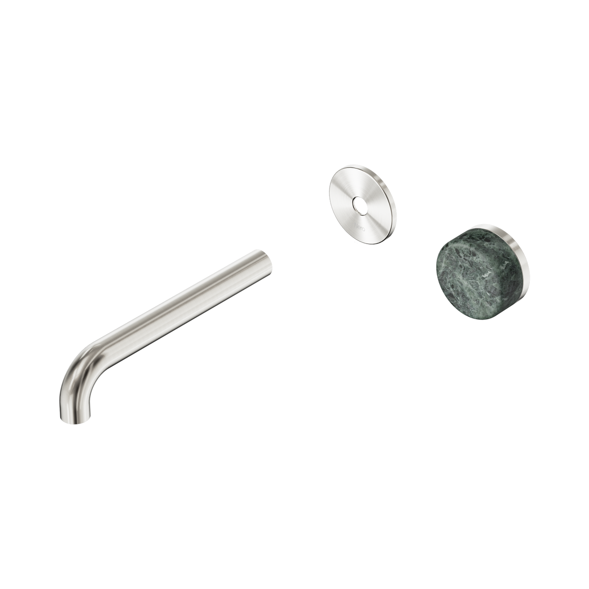 An image of Nero Tapware's Serenity Progressive Wall Basin Mixer 185mm Spout With Verde Alpi Handle Trim Kit Only Brushed Nickel