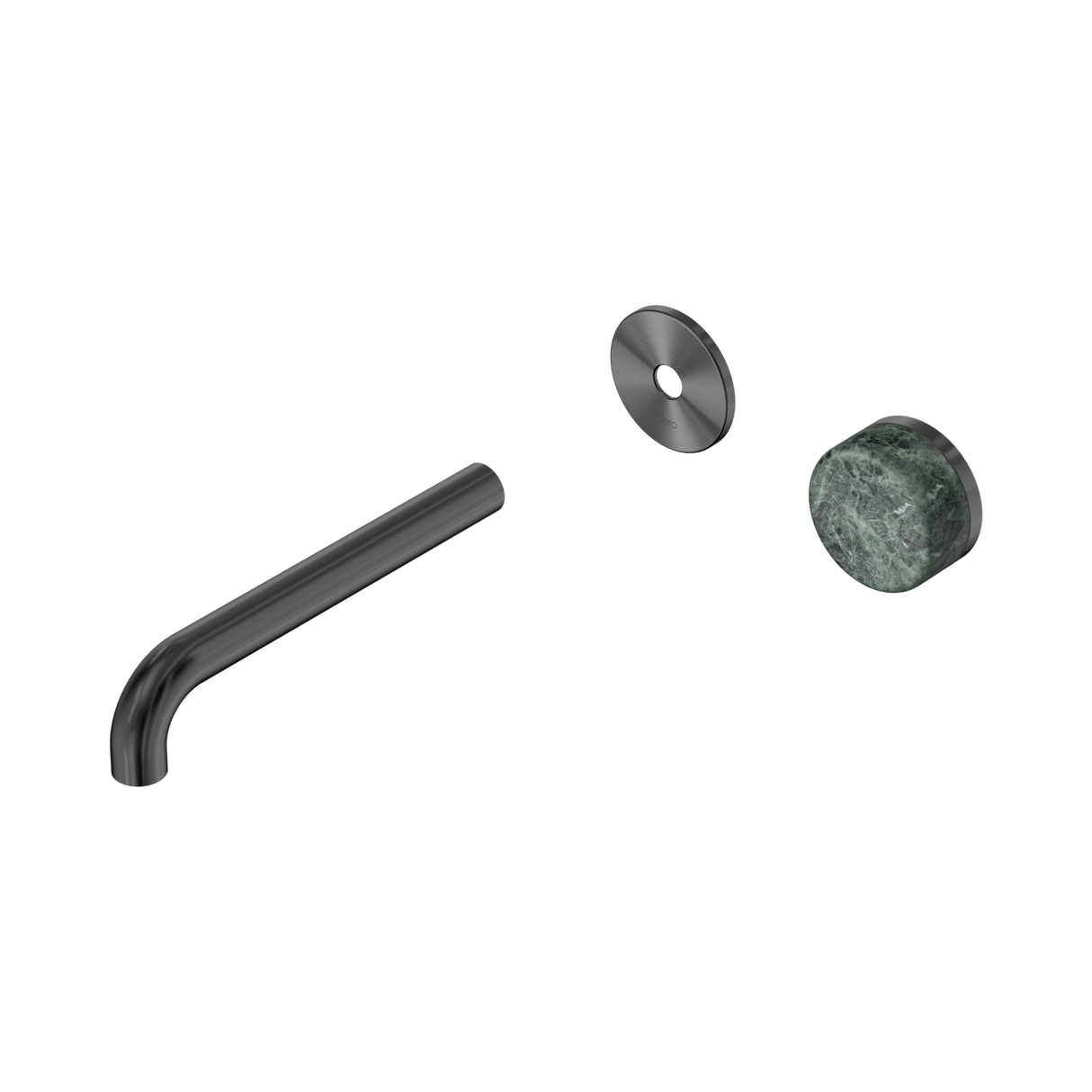 An image of Nero Tapware's Serenity Progressive Wall Basin Mixer 185mm Spout With Verde Alpi Handle Trim Kit Only Gun Metal
