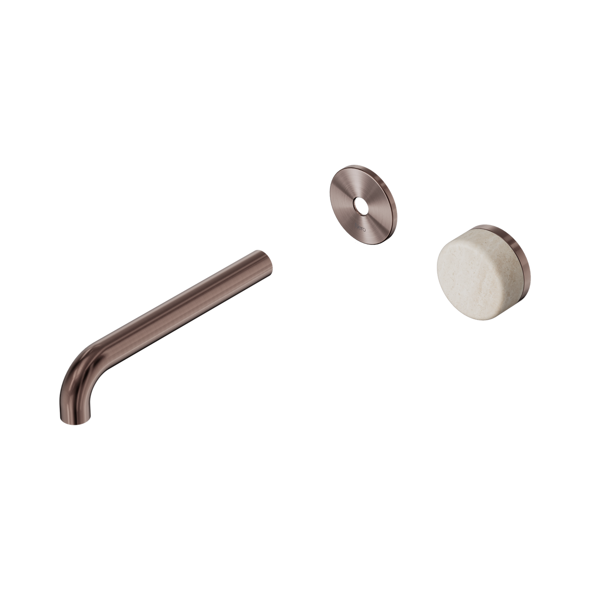 An image of Nero Tapware's Serenity Progressive Wall Basin Mixer 185mm Spout With Rome Travertine Handle Trim Kit Only Brushed Bronze