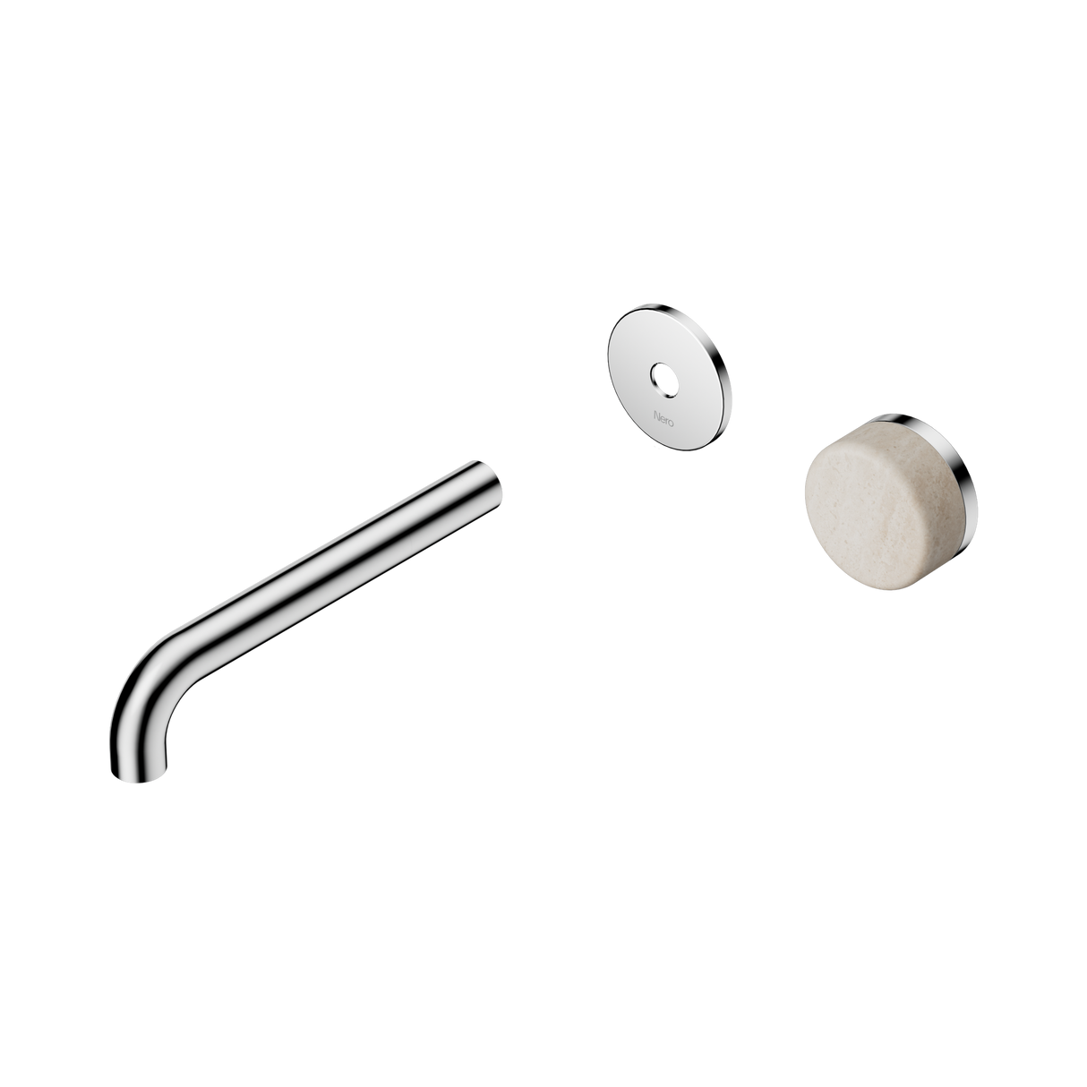 An image of Nero Tapware's Serenity Progressive Wall Basin Mixer 185mm Spout With Rome Travertine Handle Trim Kit Only Chrome