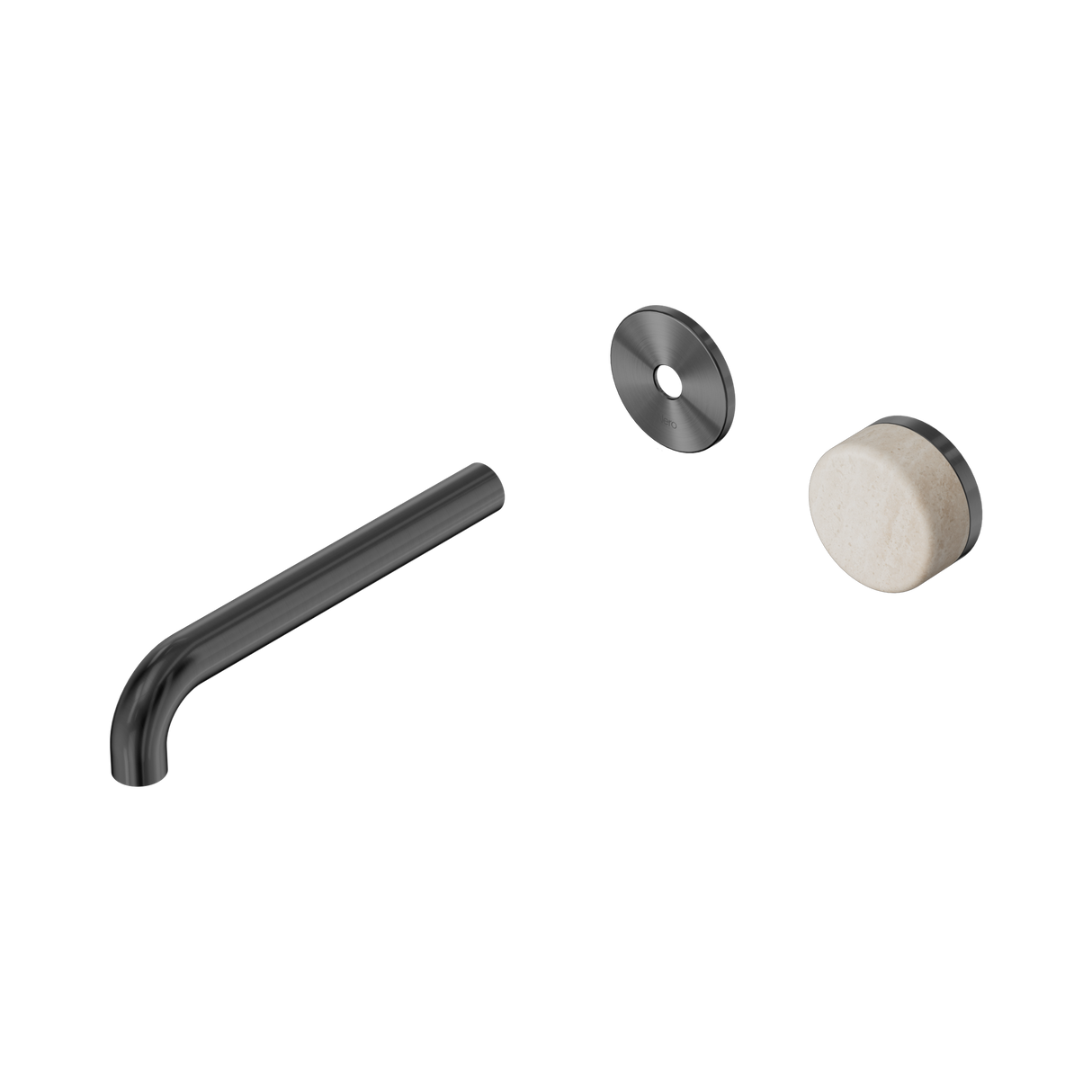 An image of Nero Tapware's Serenity Progressive Wall Basin Mixer 185mm Spout With Rome Travertine Handle Trim Kit Only Gun Metal