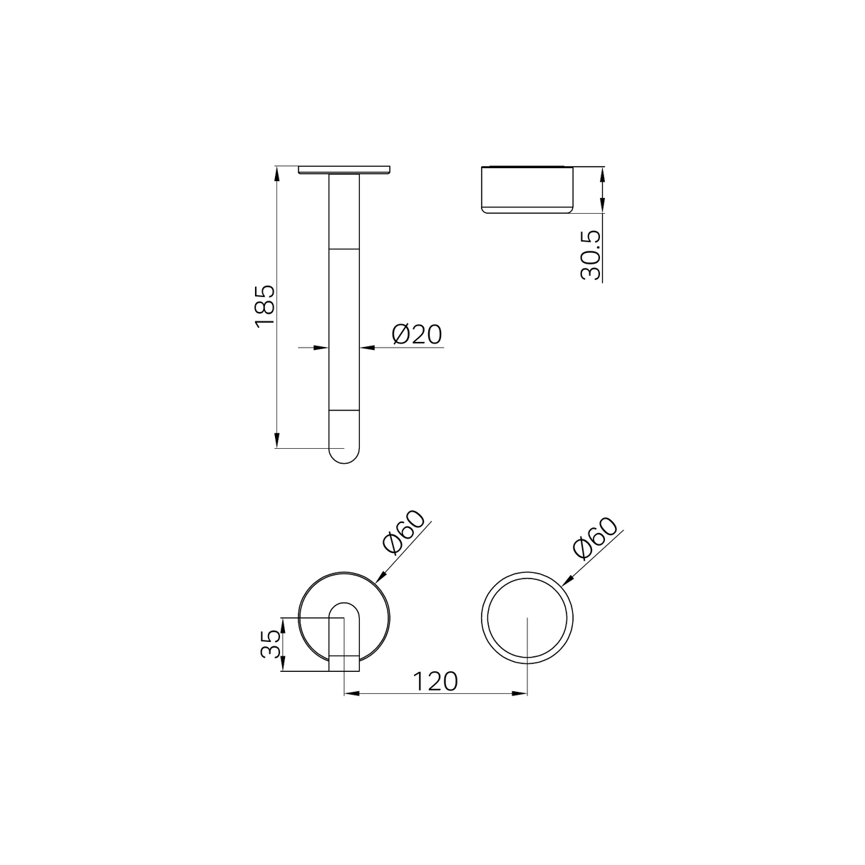 A line drawing of Nero Tapware's Serenity Progressive Wall Basin Mixer 185mm Spout With Metal Handle Trim Kit Only Chrome