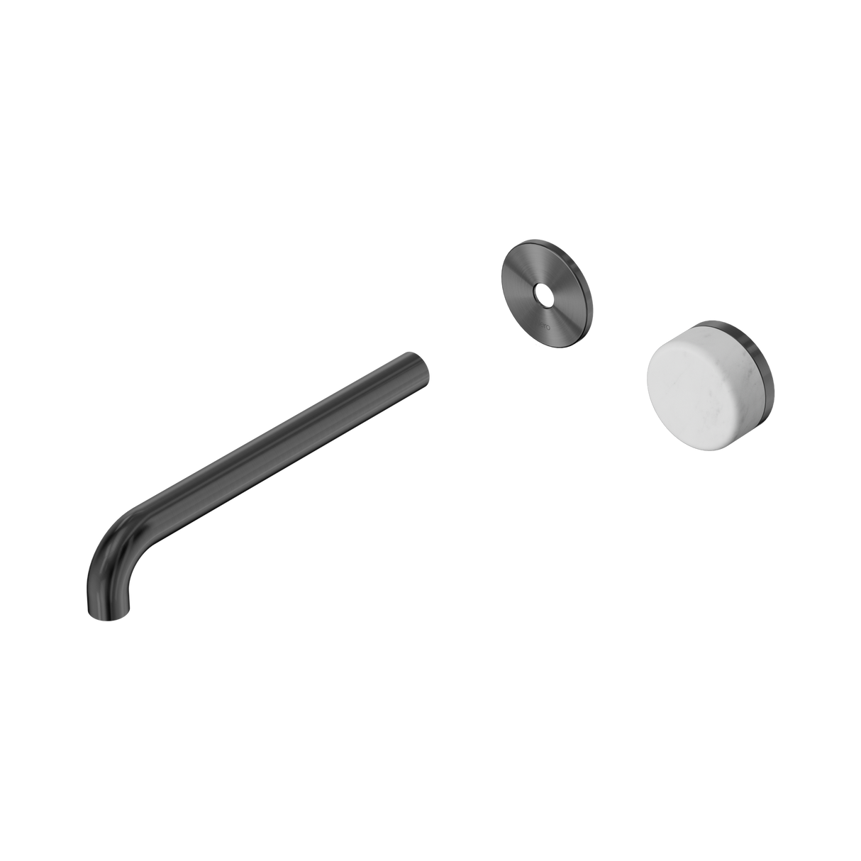 An image of Nero Tapware's Serenity Progressive Wall Basin Mixer 220mm Spout With Carrara Handle Trim Kit Only Gun Metal