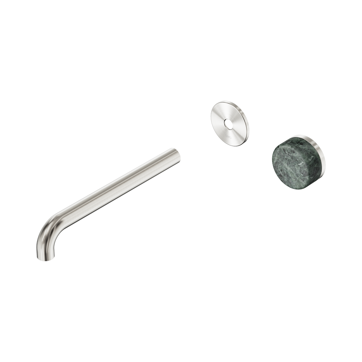 An image of Nero Tapware's Serenity Progressive Wall Basin Mixer 220mm Spout With Verde Alpi Handle Trim Kit Only Brushed Nickel