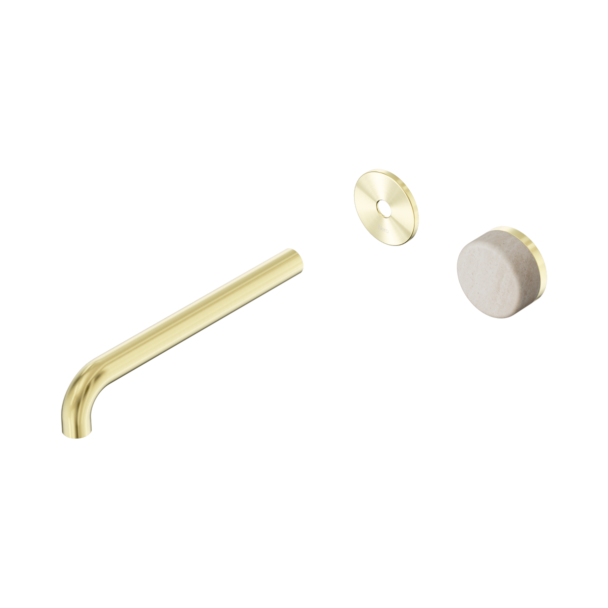 An image of Nero Tapware's Serenity Progressive Wall Basin Mixer 220mm Spout With Rome Travertine Handle Trim Kit Only Brushed Gold