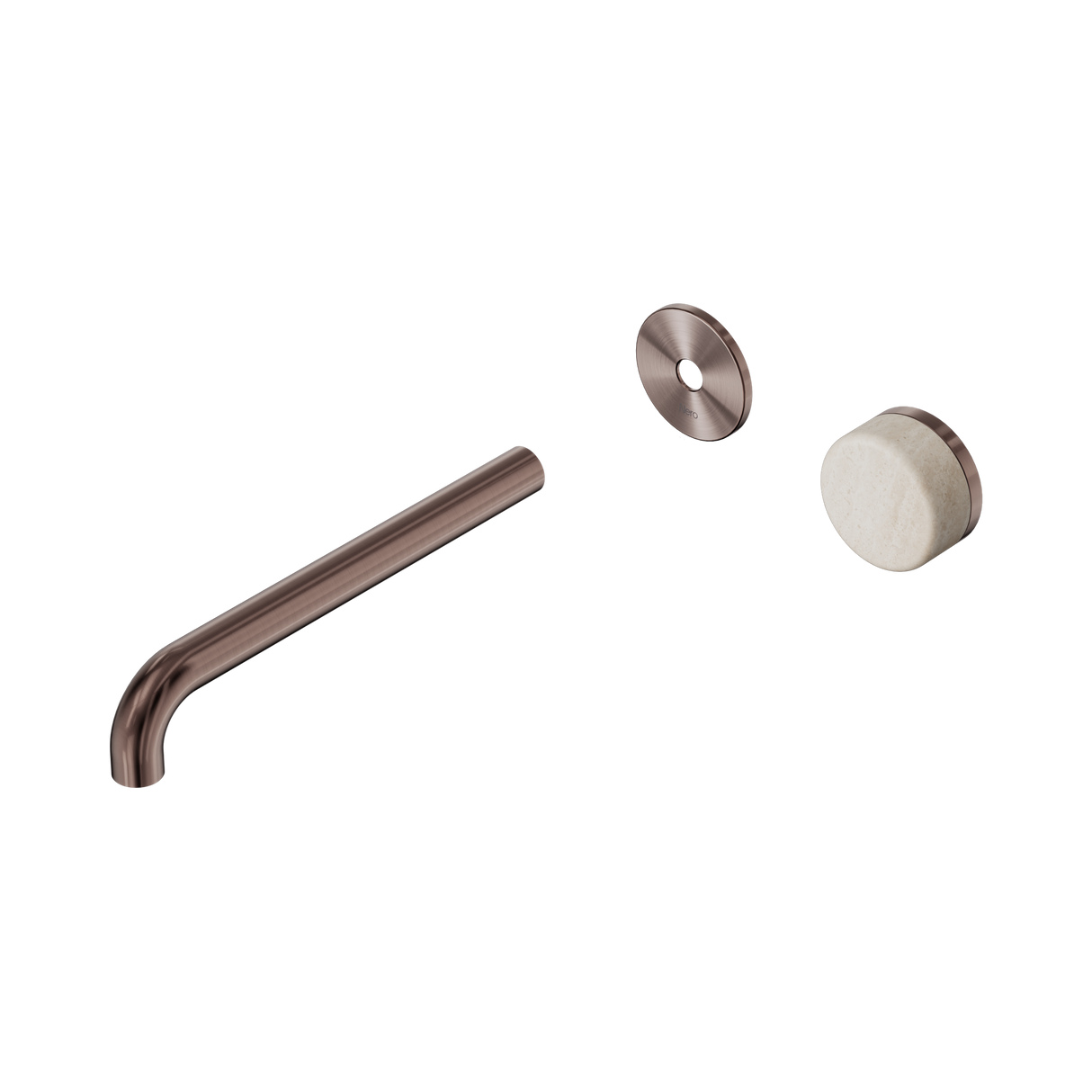 An image of Nero Tapware's Serenity Progressive Wall Basin Mixer 220mm Spout With Rome Travertine Handle Trim Kit Only Brushed Bronze