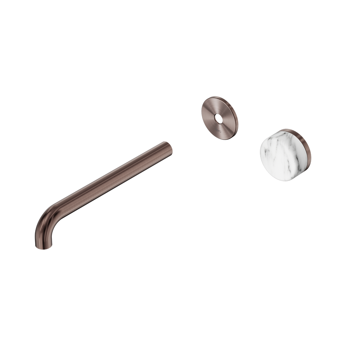 An image of Nero Tapware's Serenity Progressive Wall Basin Mixer 220mm Spout With Arabescato Corchia Handle Trim Kit Only Brushed Bronze