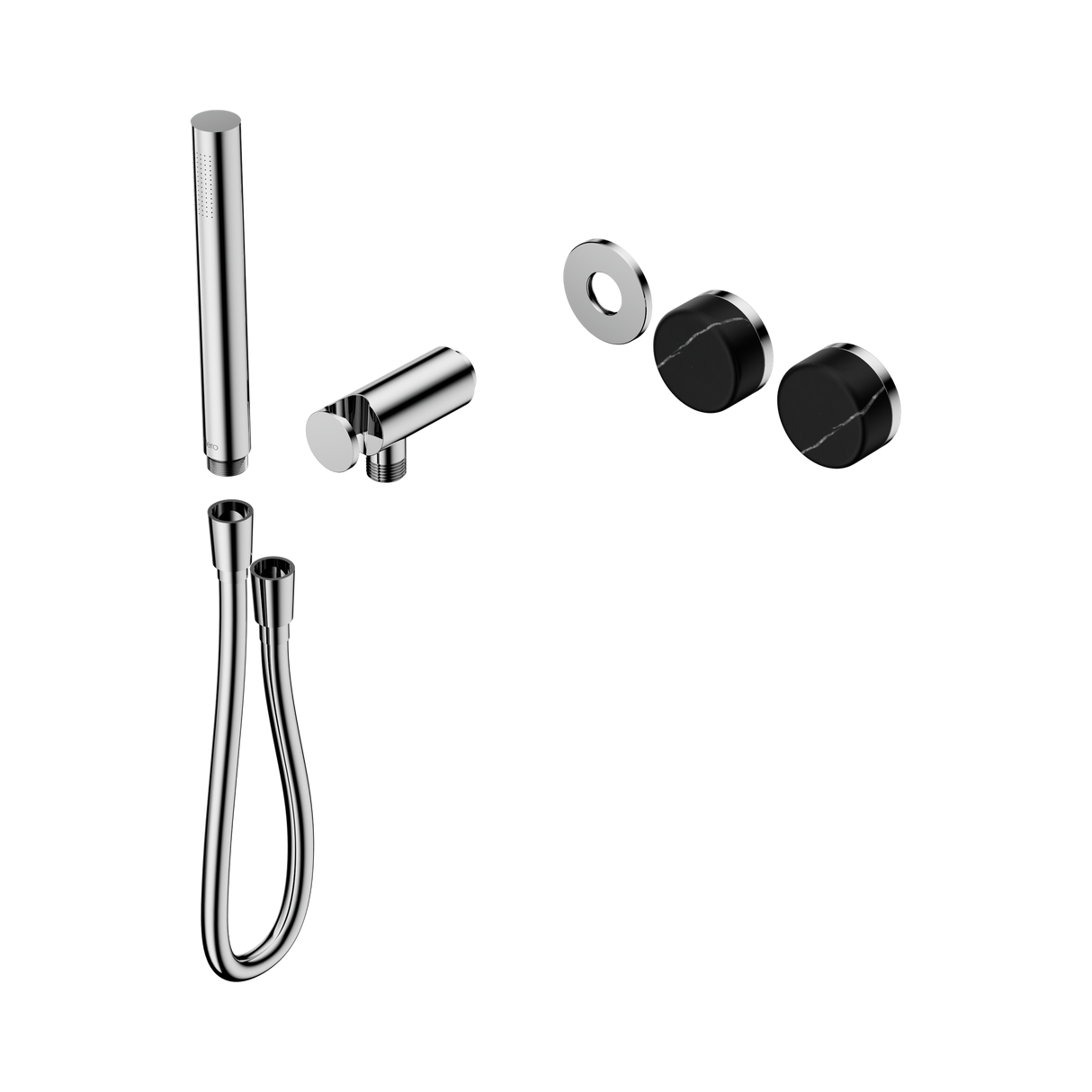 An image of Nero Tapware's Serenity Progressive Shower System With Marquina Black Handle And Slim Shower Trim Kit Only Chrome