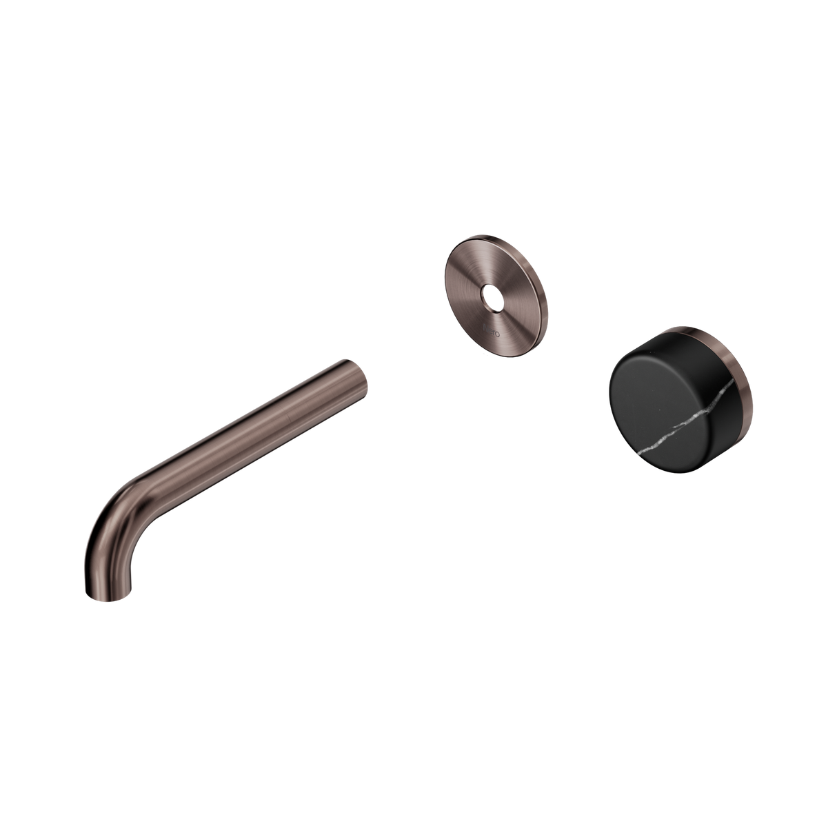 An image of Nero Tapware's Serenity Progressive Wall Basin Mixer 160mm Spout With Marquina Black Handle Trim Kit Only Brushed Bronze