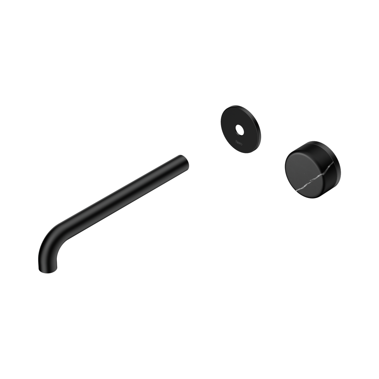 An image of Nero Tapware's Serenity Progressive Wall Basin Mixer 220mm Spout With Marquina Black Handle Trim Kit Only Matt Black