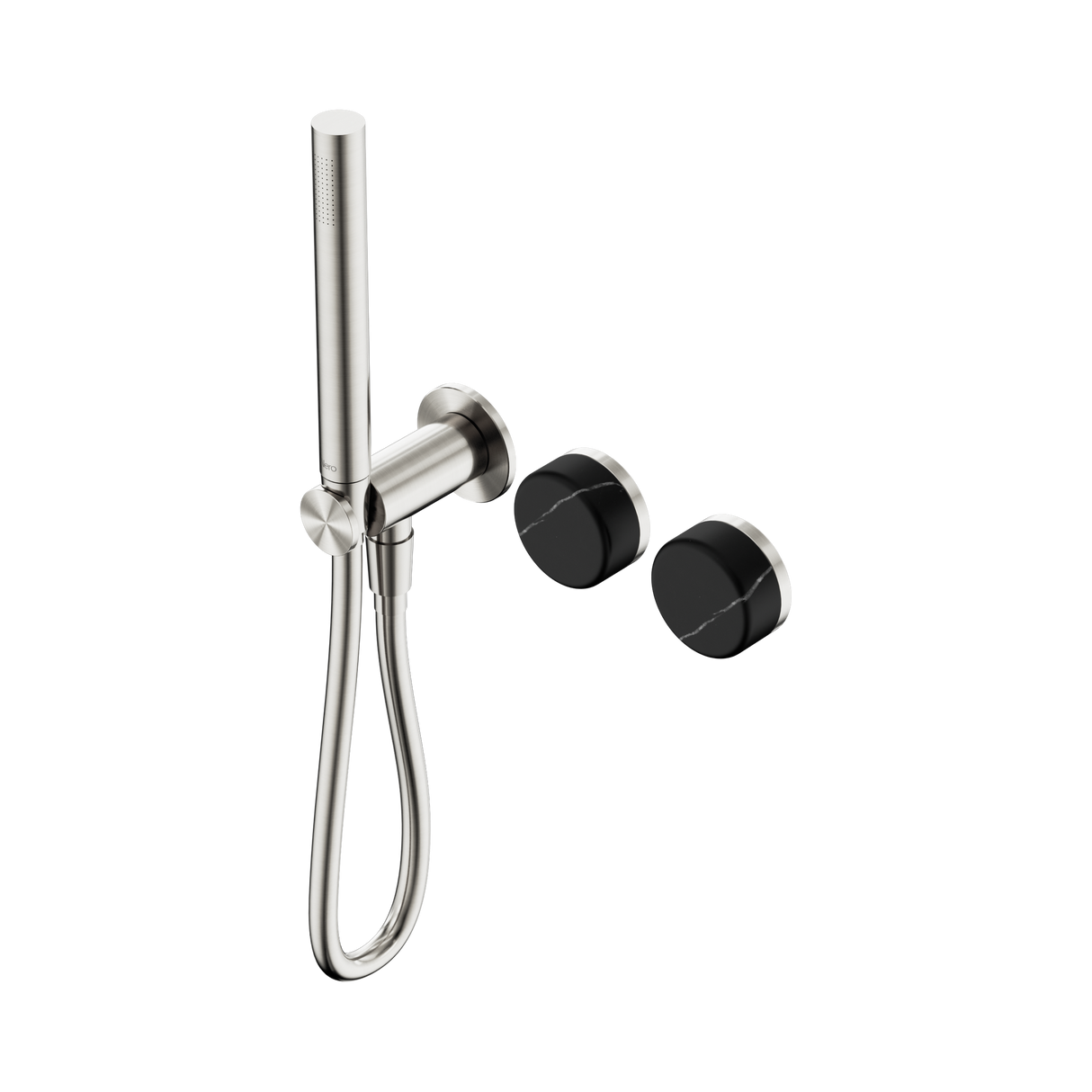 An image of Nero Tapware's Serenity Progressive Shower System With Marquina Black Handle And Slim Shower Brushed Nickel