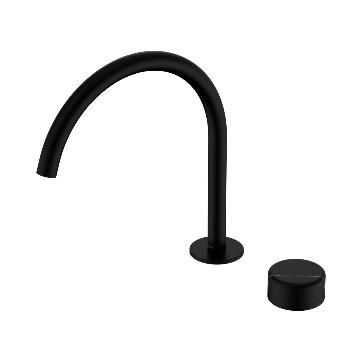An image of Nero Tapware's Serenity Progressive Bath/Kitchen Mixer Arc Spout With Marquina Black Handle Matt Black