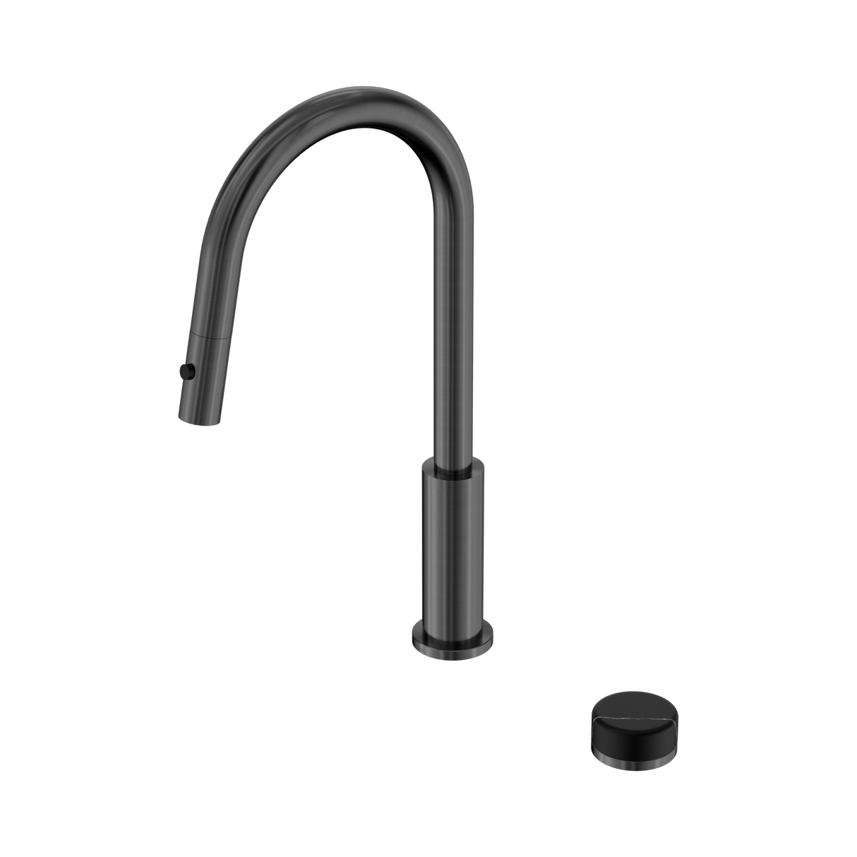 An image of Nero Tapware's Serenity Progressive Pull Out Kitchen Set With Marquina Black Handle Gun Metal