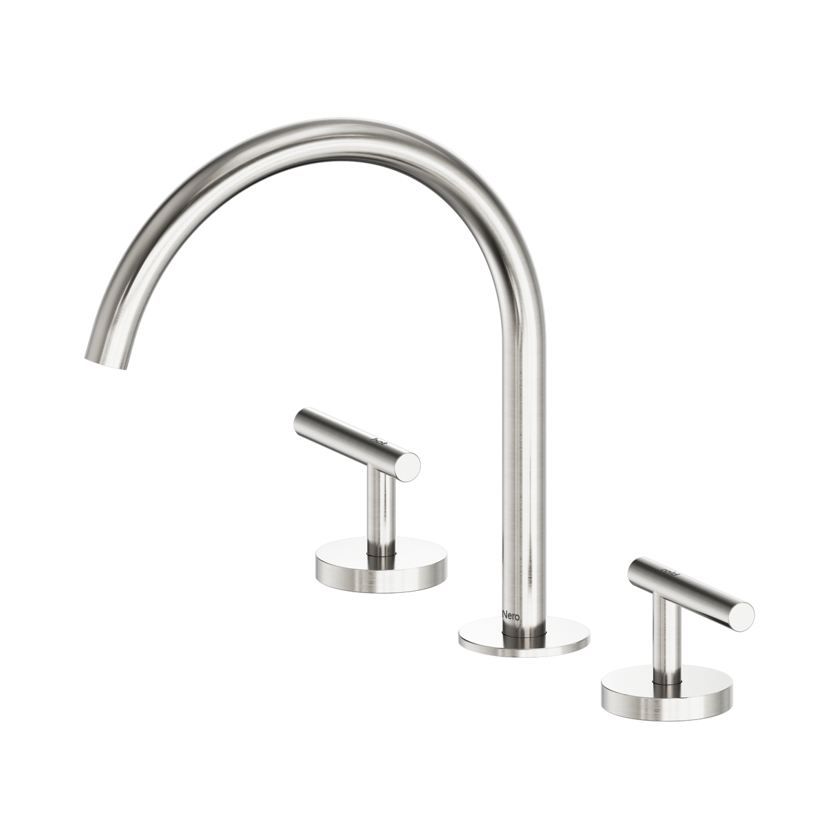 An image of Nero Tapware Mecca Bath/Kitchen Set Arc Spout Brushed Nickel