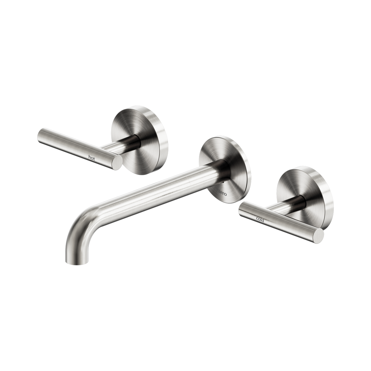 An image of Nero Tapware Mecca Wall Basin/Bath Set 185mm Spout Brushed Nickel