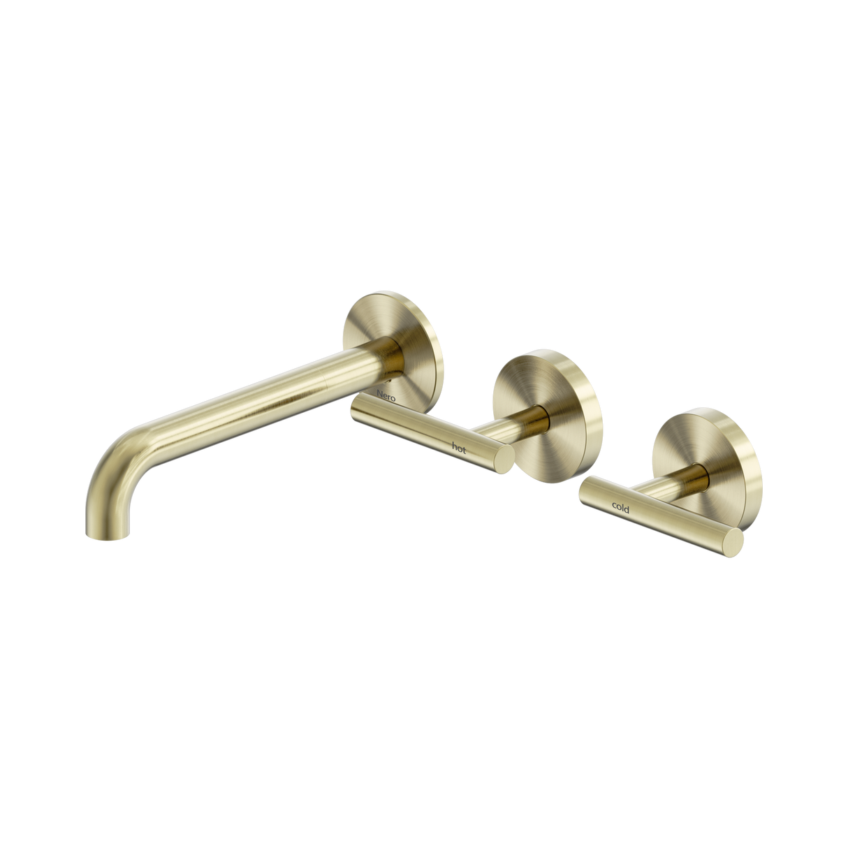 An image of Nero Tapware Mecca Wall Basin/Bath Set 185mm Offset Spout Brushed Gold