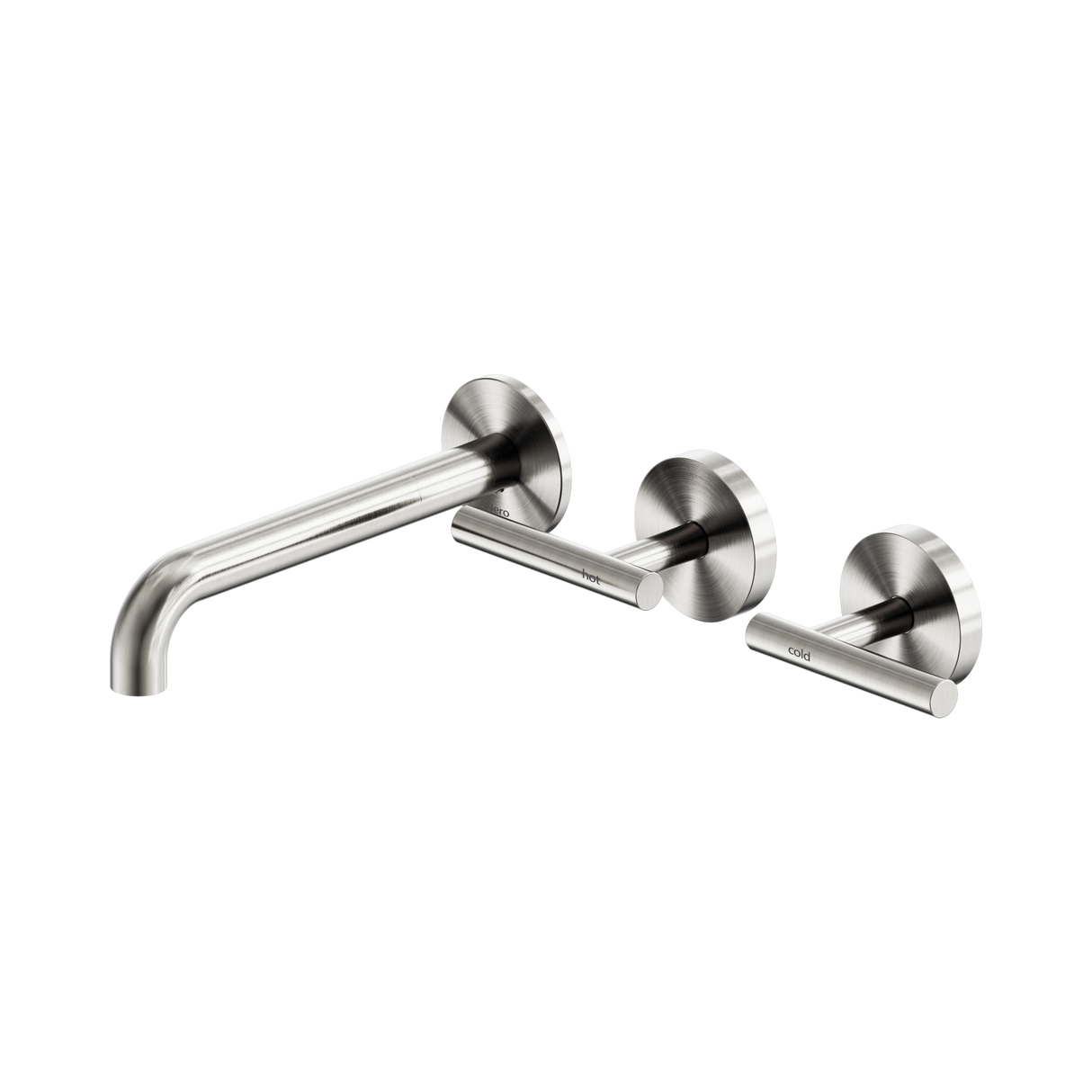 An image of Nero Tapware Mecca Wall Basin/Bath Set 185mm Offset Spout Brushed Nickel