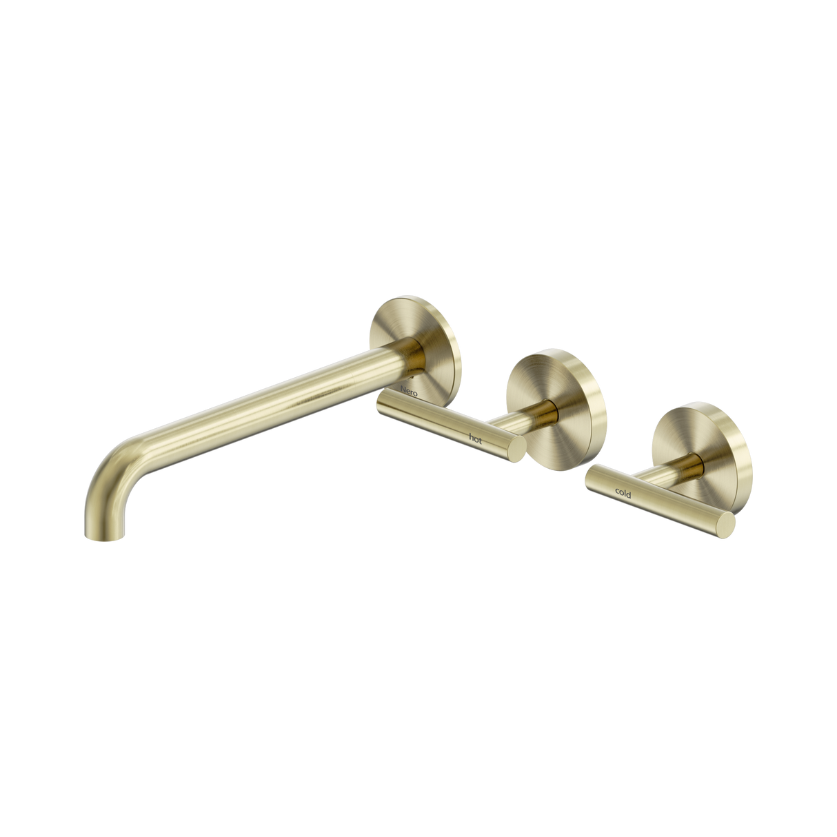 An image of Nero Tapware Mecca Wall Basin/Bath Set 220mm Offset Spout Brushed Gold