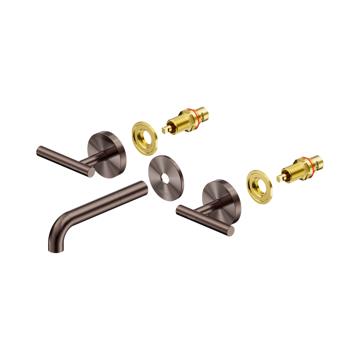 An image of Nero Tapware Mecca Wall Basin/Bath Set 160mm Spout Trim kits Only Brushed Bronze