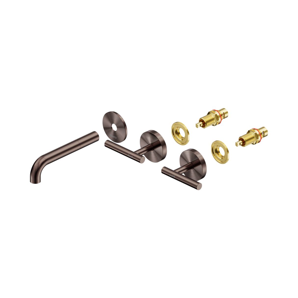 An image of Nero Tapware Mecca Wall Basin/Bath Set 160mm Spout Trim kits Only Brushed Bronze
