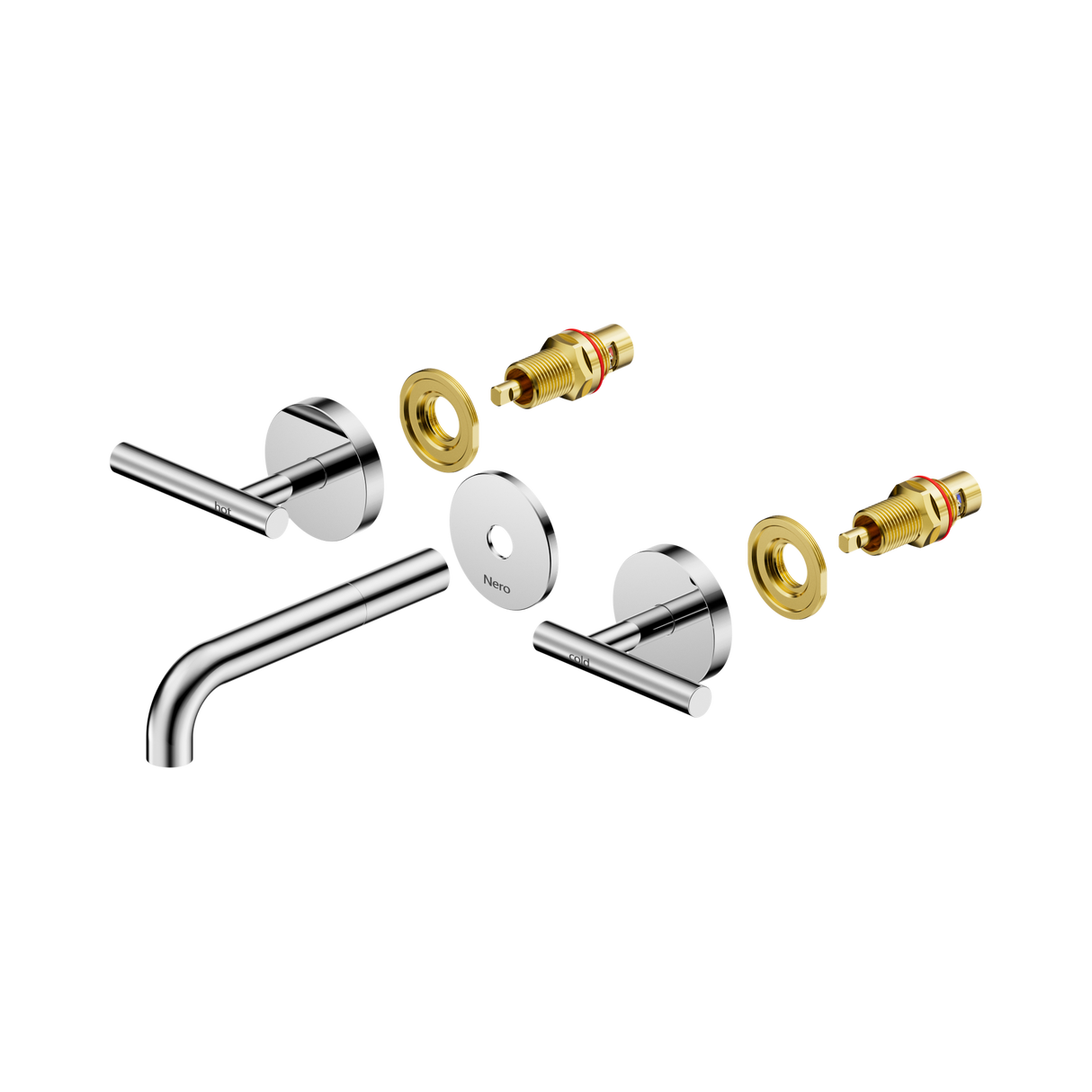 An image of Nero Tapware Mecca Wall Basin/Bath Set 160mm Spout Trim kits Only Chrome