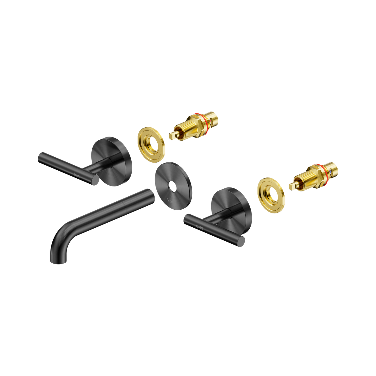 An image of Nero Tapware Mecca Wall Basin/Bath Set 160mm Spout Trim kits Only Gun Metal