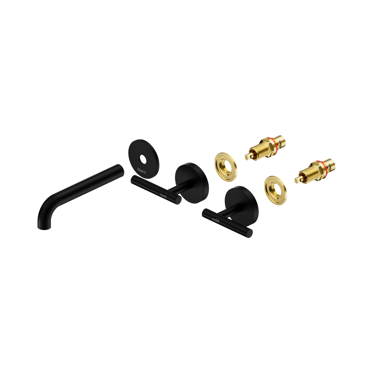 An image of Nero Tapware Mecca Wall Basin/Bath Set 160mm Spout Trim kits Only Matte Black