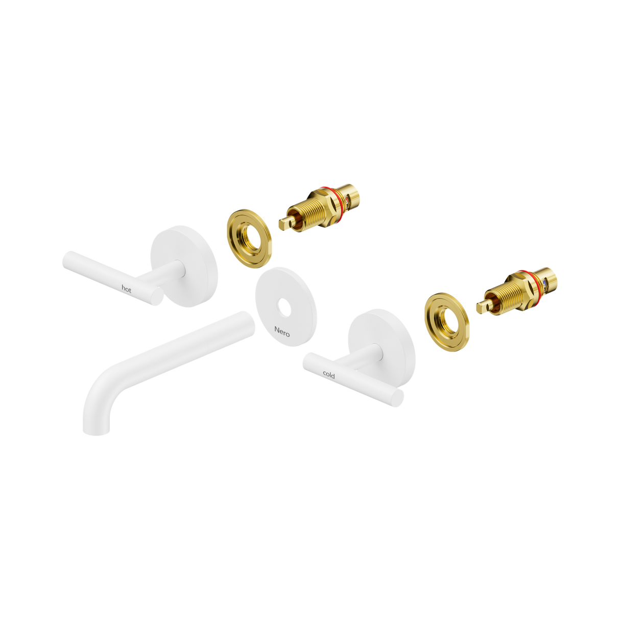 An image of Nero Tapware Mecca Wall Basin/Bath Set 160mm Spout Trim kits Only Matte White