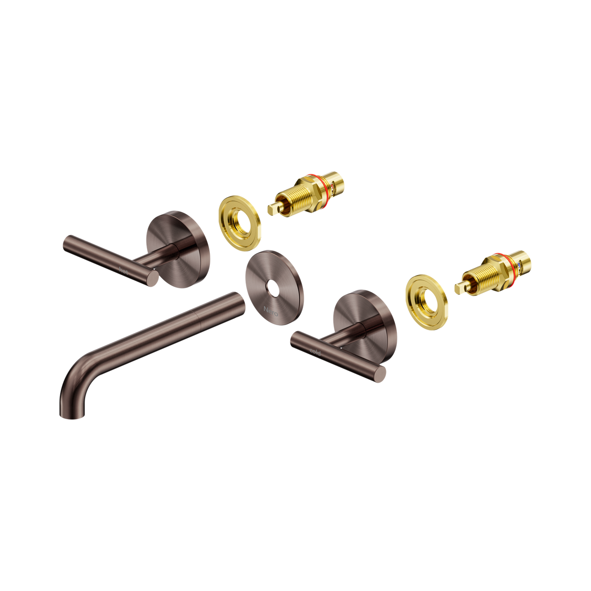 An image of Nero Tapware Mecca Wall Basin/Bath Set 185mm Spout Trim kits Only Brushed Bronze