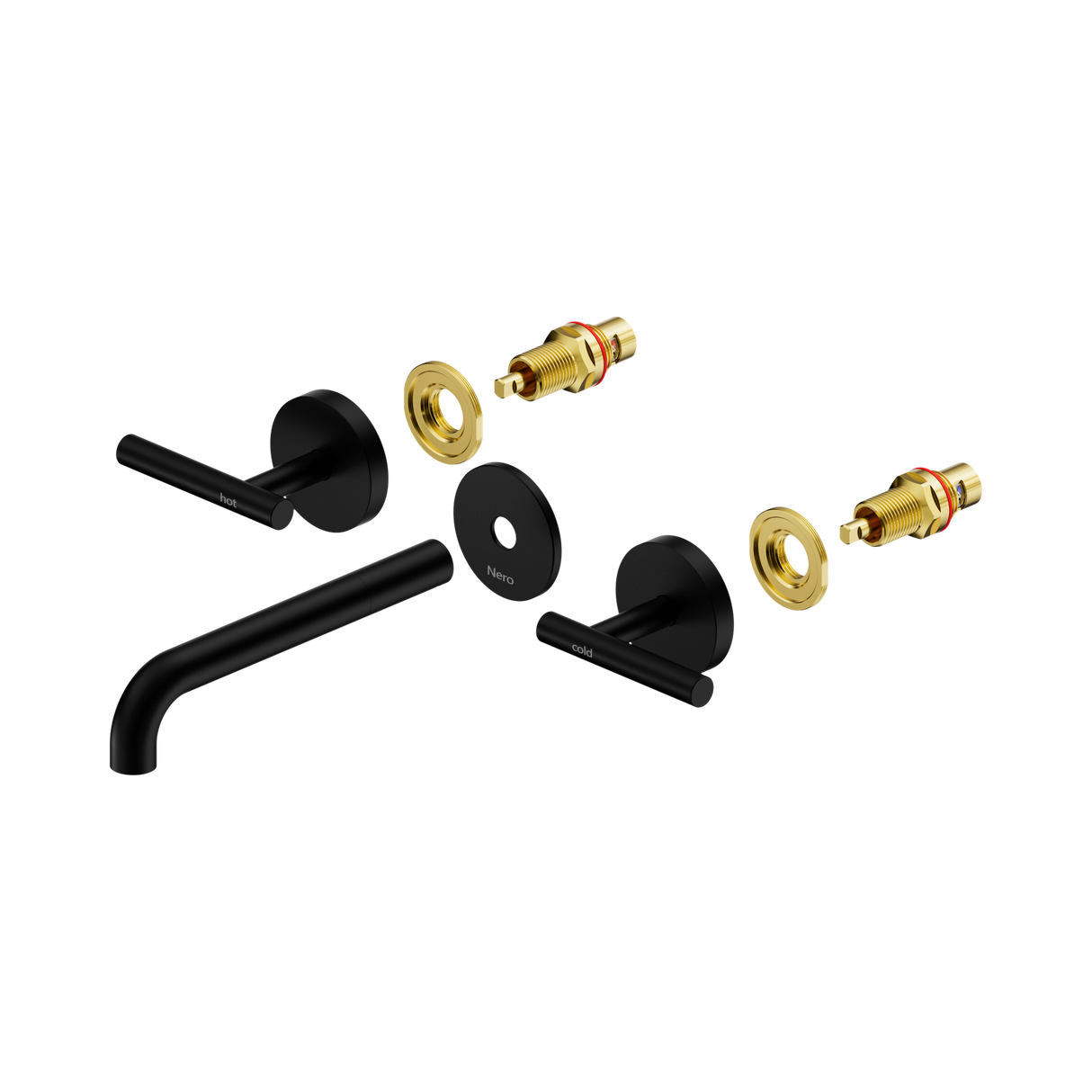 An image of Nero Tapware Mecca Wall Basin/Bath Set 185mm Spout Trim kits Only Matte Black