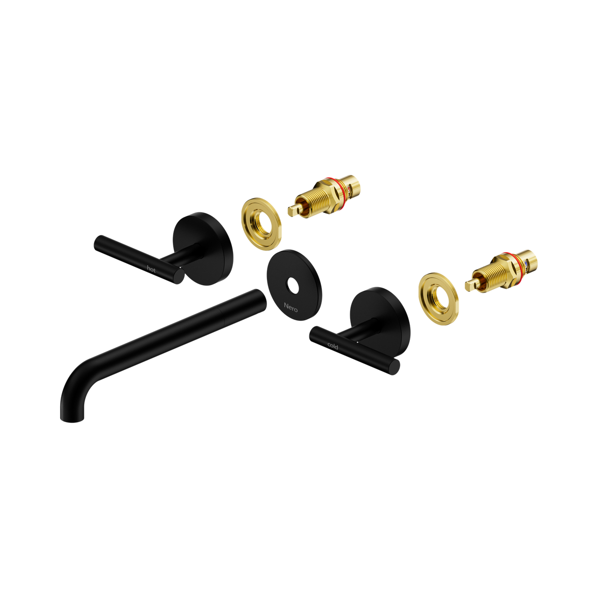 An image of Nero Tapware Mecca Wall Basin/Bath Set 220mm Spout Trim kits Only Matte Black