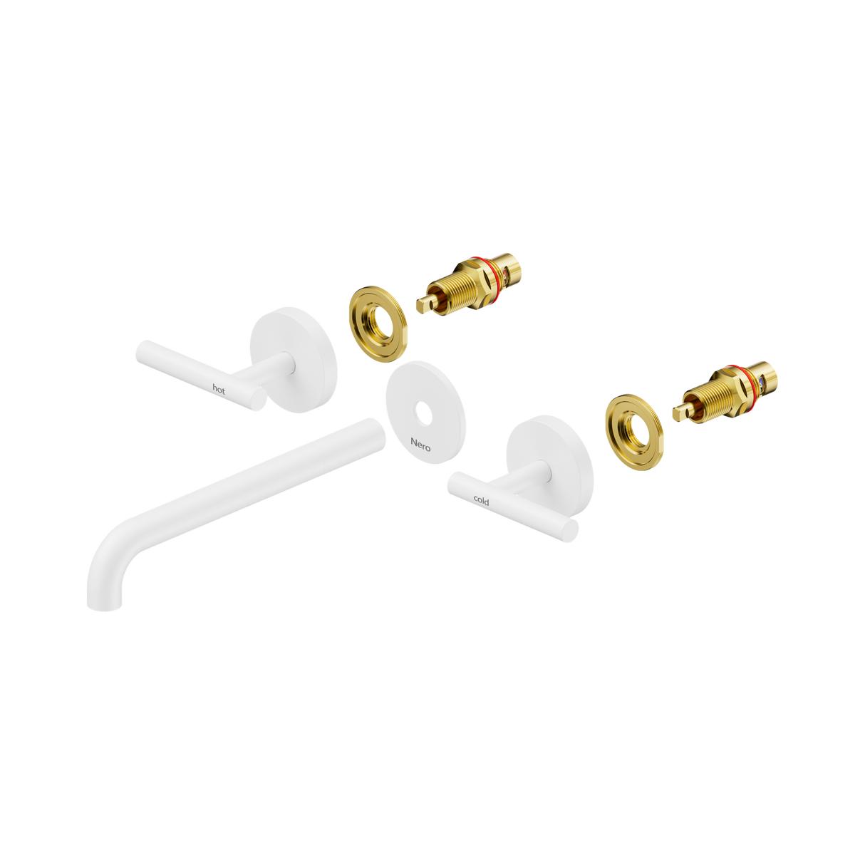 An image of Nero Tapware Mecca Wall Basin/Bath Set 220mm Spout Trim kits Only Matte White
